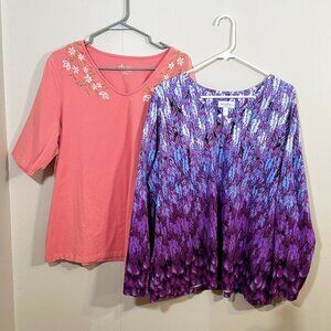 EUC LOT OF 2 DENIM & CO D&CO WOMENS CASUAL KNIT TOPS/SHIRTS Size XLg Bohemian
